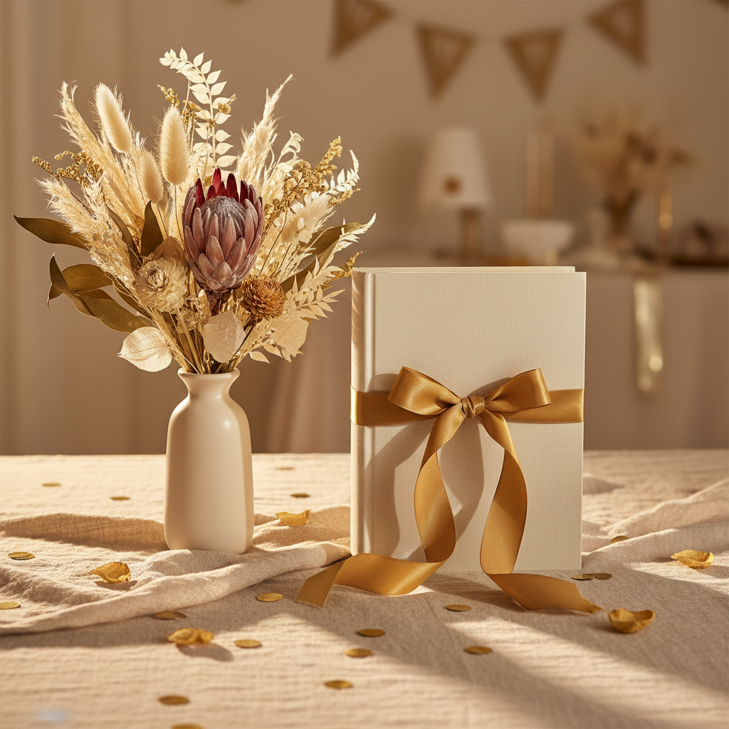 Table dressée pour un anniversaire élégant avec bougies et fleurs blanches — célébration des 60 ans