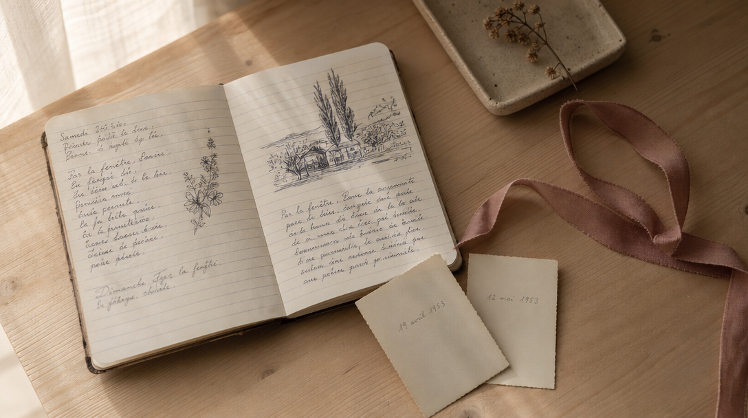 Vieilles photographies et lettres éparpillées sur une table en bois